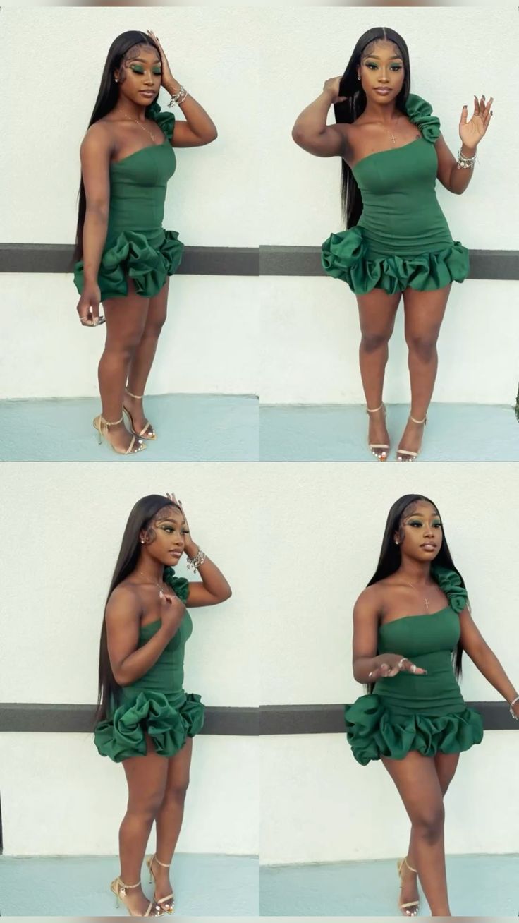 Green One Shoulder Homecoming Dress Short Evening Dress Cocktail Dresses Short Party Dress   fg7970