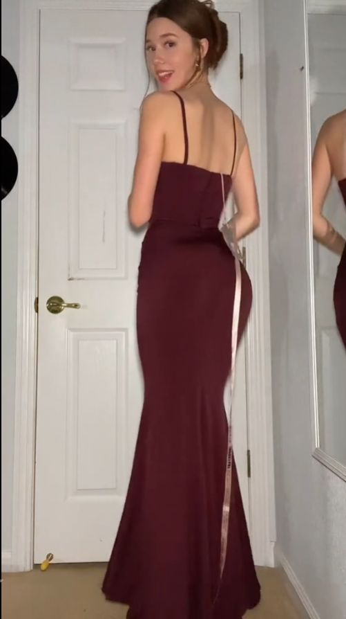 Sexy Mermaid Spaghetti Straps Burgundy Long Evening Dress Prom Dresses    fg7790