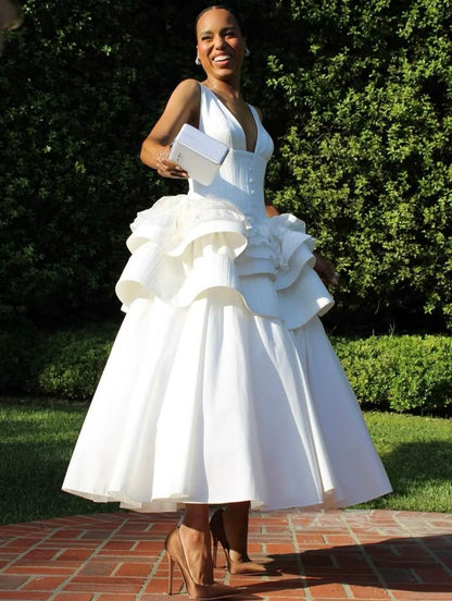 A Line White Sexy Evening Dress Ankle Length Prom Dresses   fg7567