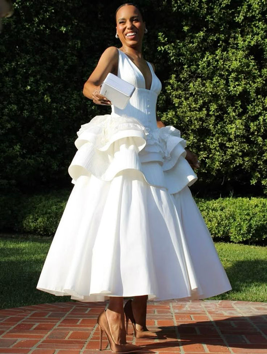 A Line White Sexy Evening Dress Ankle Length Prom Dresses   fg7567