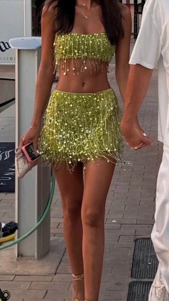 Fashion Sequin Tassel Green Two Piece Short Evening Dress Cocktail Dresses Short Party Dress   fg7964