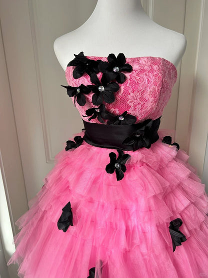Pretty Homecoming Dress Strapless Flower Tulle Cascade Back to School Outfits Party Dress  D6479