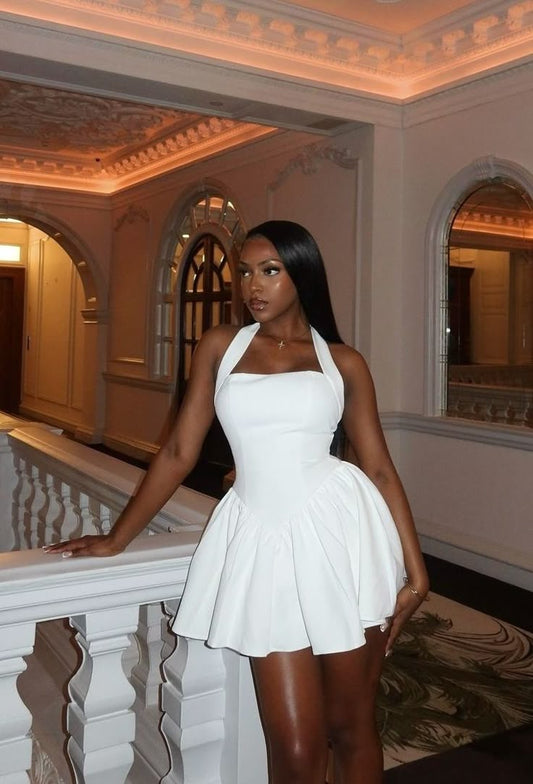 A Line White Simple Short Evening Dress Homecoming Dress Short Party Dress    fg7771