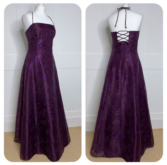 Dark Purple Halter Neck A-Line Long Forml Prom Dress Vintage Party Dress, D900