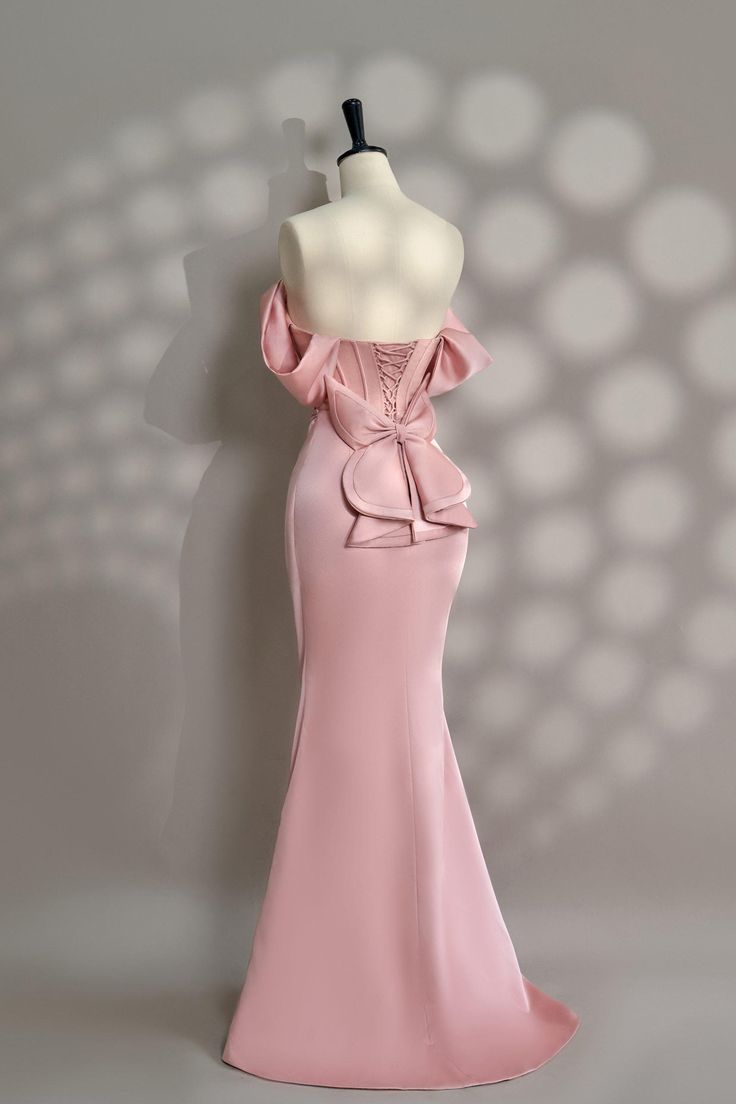 Long Pink Satin Prom Dress Off Shoulder Prom Dress Evening Party Gowns