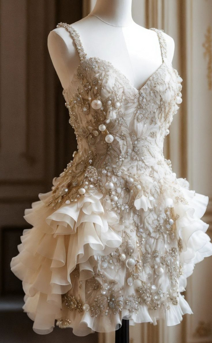 Pretty White Chiffon Beaded A Line Short Formal Homecoming Dress Birthday Outfits D471