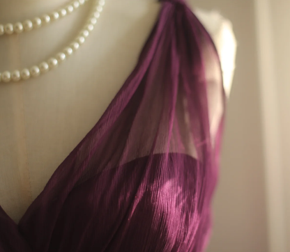 Charming Purple V Neck Tulle Long Wedding Guest Dress Formal Evening Dress Prom Dress D2209