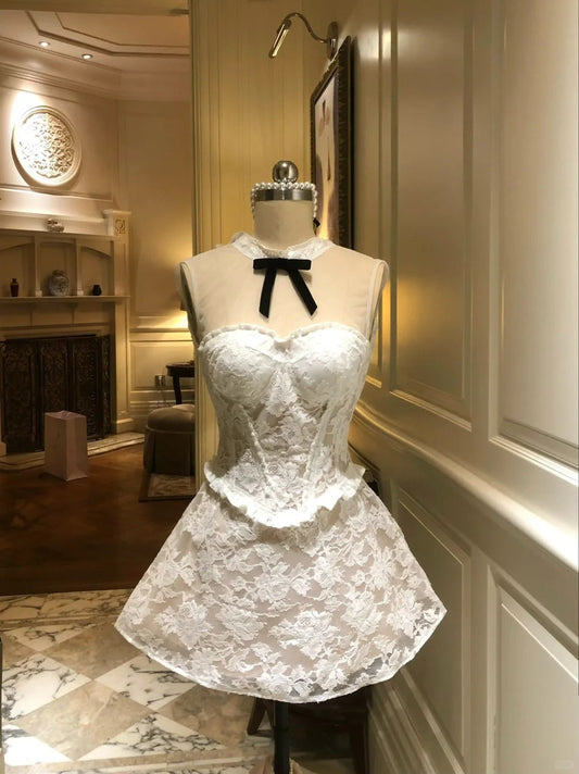 Elegant Homecoming Dress Jewel Lace Dress Back to School Outfits Party Dress  D6400