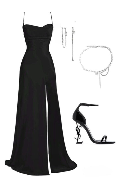 Black Simple Long Evening Dresses Prom Gown     S6959