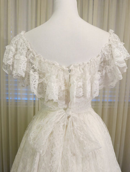 Vintage Off Shoulder Lace Wedding Dress Modest Princess Bridal Gown      S7094