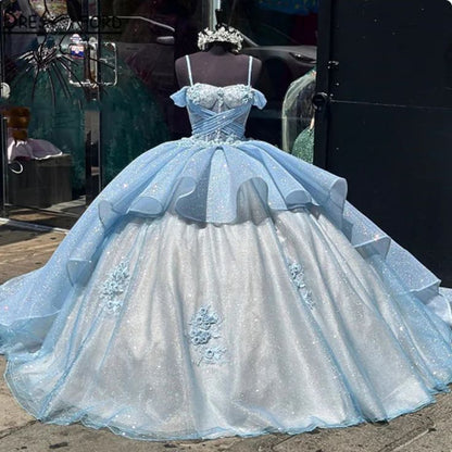 Luxury Quinceanera Dresses Applique Corset Ball Gown Prom Sweet 16 Dress