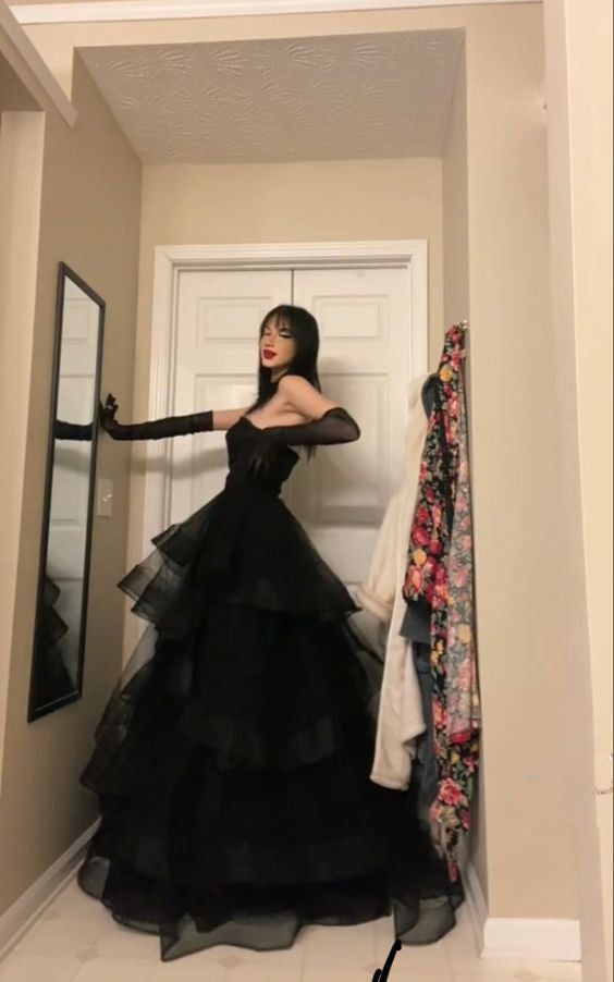 Black Prom Dress, Tulle Evening Dress     S2205