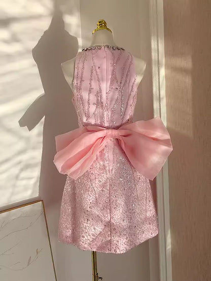 Sexy A line Scoop Pink Sequin Travel Vacation Dress Short Birthday Dress       fg6374