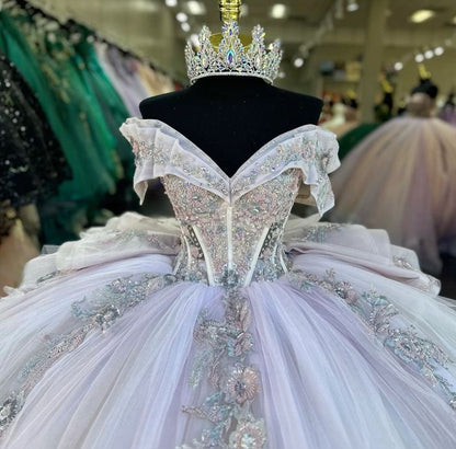 Quinceanera Dress Lace Applique Sequins Beading Mexican Sweet 16 Vestidos De XV 15 Anos Ball Gowns