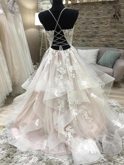 v neck tulle lace long prom dress, evening dress       fg6169