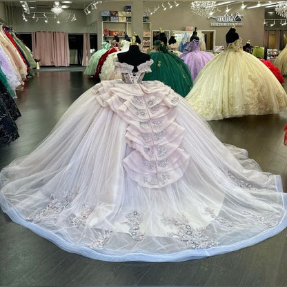 Quinceanera Dress Lace Applique Sequins Beading Mexican Sweet 16 Vestidos De XV 15 Anos Ball Gowns