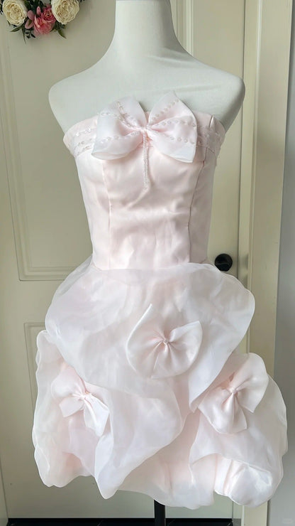 Cute Homecoming Dress Strapless Bowknot Tulle Back to School Outfits Party Dress  D6467