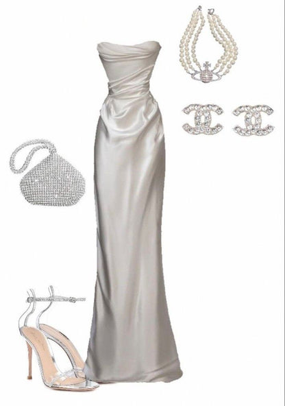 White Strapless Long Prom Dress for Women,Elegant Evening Dress      S7242