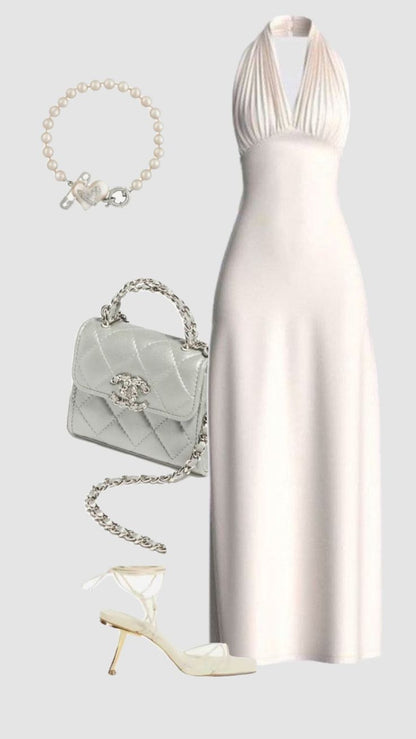 White Halter Formal Dress Party Dress Long Evening Dress Prom Dresses    fg7817