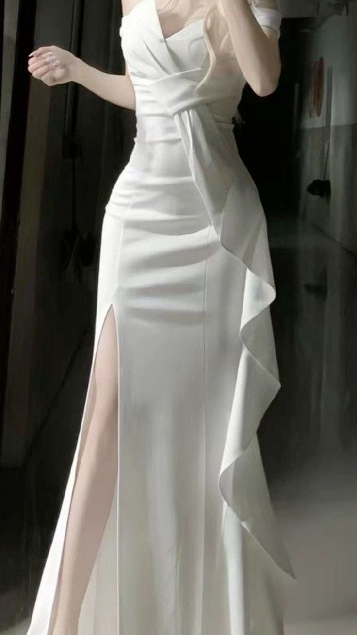 White Simple Prom Party Dress Long Formal Evening Dress    fg7483