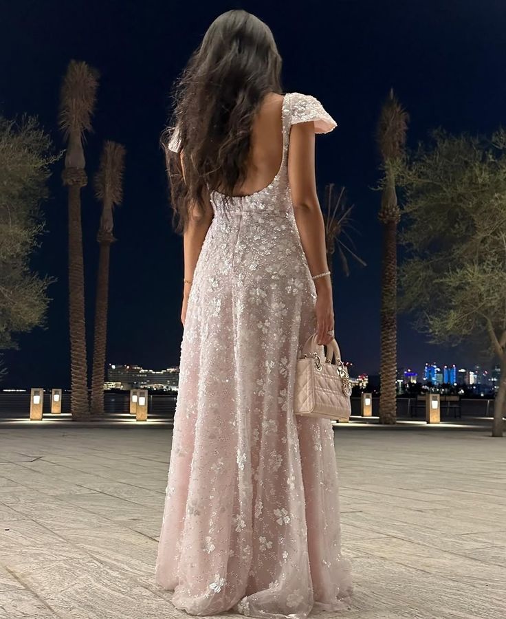 Pink Cap Sleeves Elegant Long Evening Dress Prom Dresses    fg7795