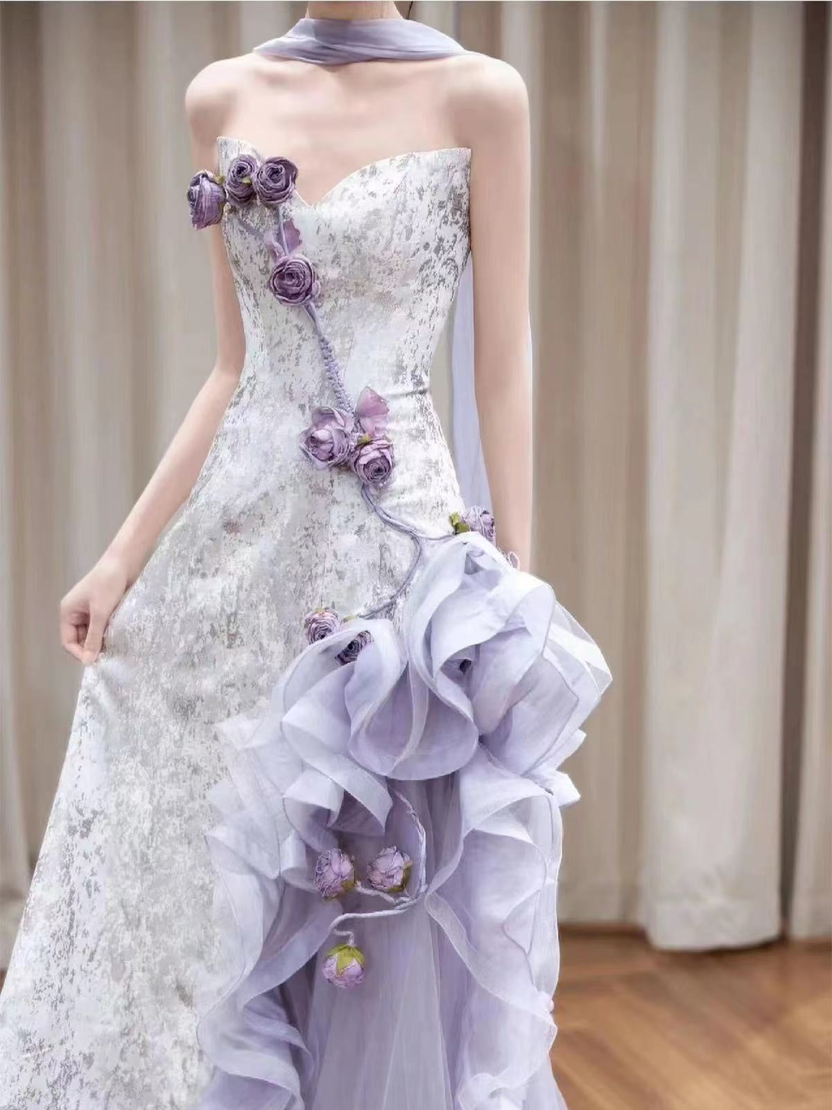 Lilac Strapless Long Prom Dresses Vintage Formal Evening Dress  fg7589