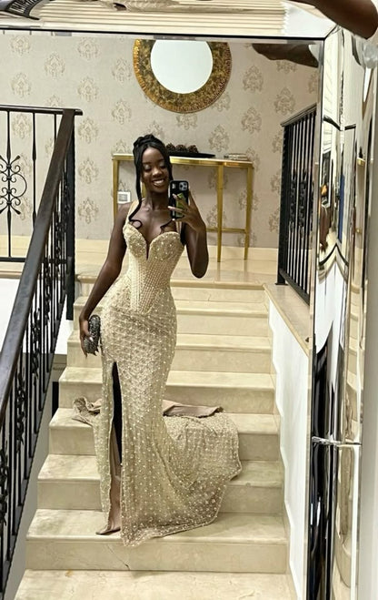 Mermaid Long Prom Dress Evening Party Dresses With Slit  fg7652