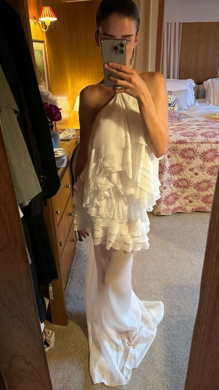 White Halter Chiffon Long Prom Dresses New Arrive Party Dress Evening Dress   fg7869