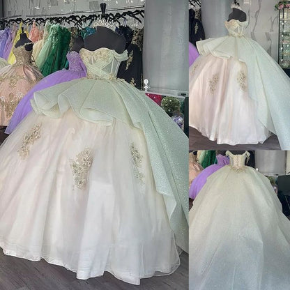 Luxury Quinceanera Dresses Applique Corset Ball Gown Prom Sweet 16 Dress
