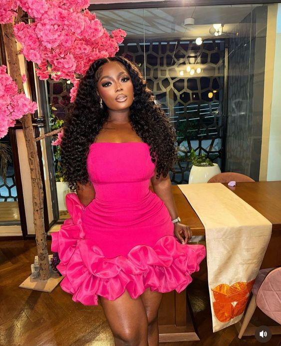 strapless cocktail dresses for girls short prom dresses,ruffle bottom african mini dress,birthday party dress,hot pink little dress  fg8190
