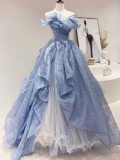 Blue A-Line Stunning Vintage Evening Ball Gown       S7260