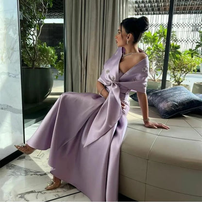 Elegant Satin Evening Dress for Women 2 Piece Strapless Formal Dresses     fg5987