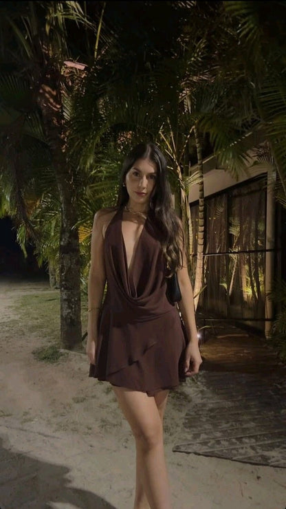 Brown Short Evening Dress Cocktail Dresses Short Party Dress    fg7819