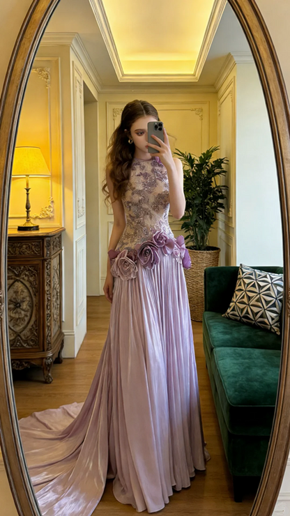 Light purple sleeveless fitted long elegant ball gown, bridal dress R8579