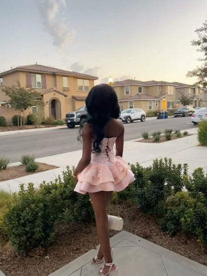 Pink Strapless Birthday Dress Pink Homecoming Dress Short Party Dress    fg7713