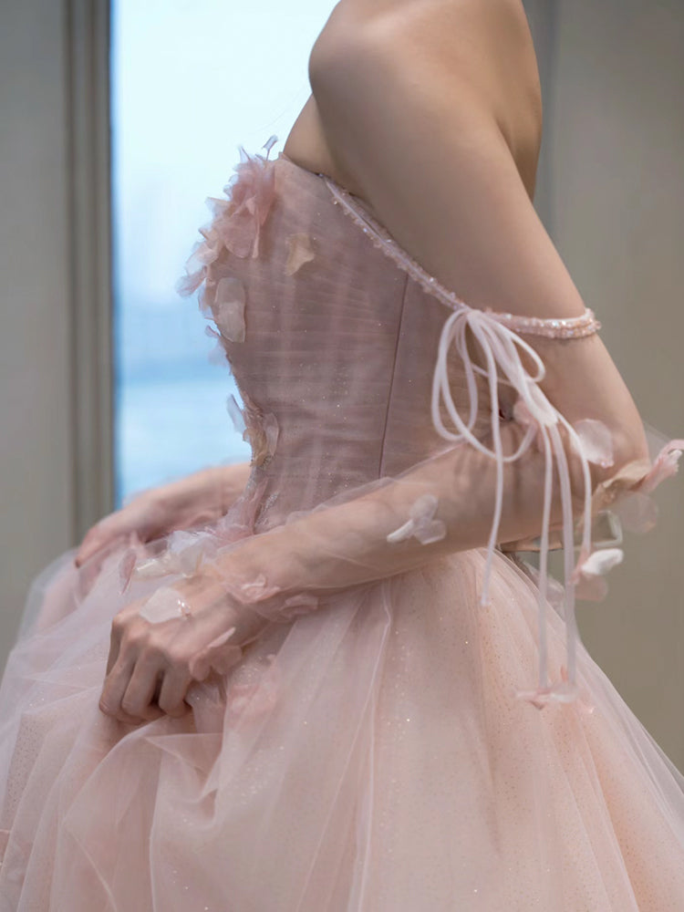 A Line Pink Long Formal Dress Tulle Evening Dresses     fg7673