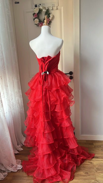 Pretty Homecoming Dress Strapless Hi-Lo Cascade Back to School Outfits Party Dress  D6451