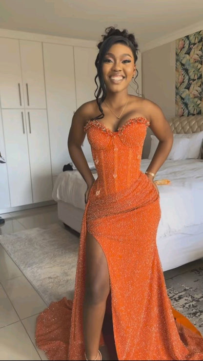 Orange Mermaid Long Prom Dress Evening Party Dresses fg7649