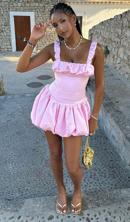 Pink Square Neck A-line Graduation Party Short Homecoming Dresses    fg8146