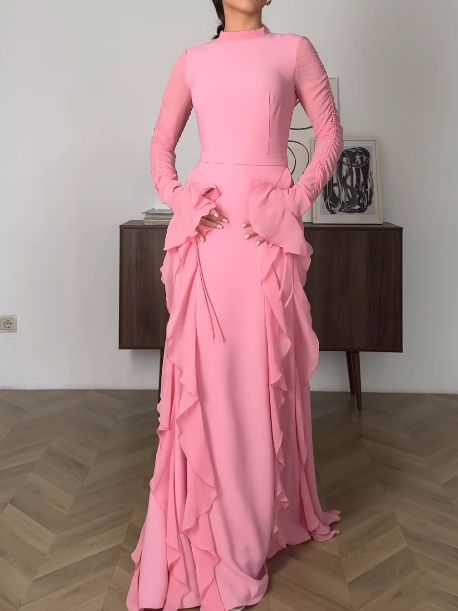 Ruffle Chiffon Women's Casual Dress Long Party Dress   fg7442