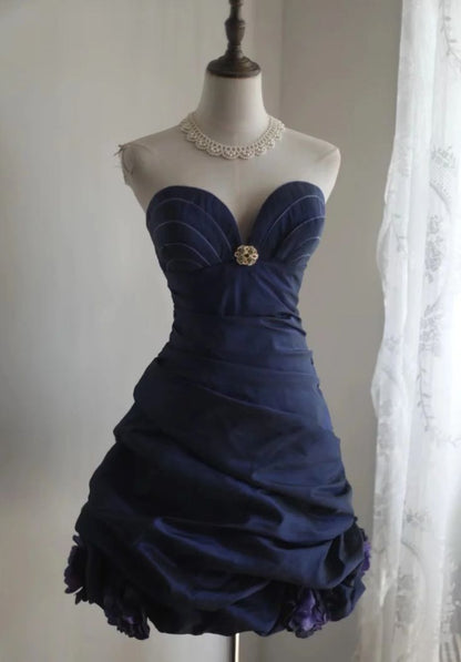 Retro Ball Gown Navy Blue Short Formal 8th Grade Homecoming Dresses Summer Middle School Hoco Dress 16th Birthday Outfits