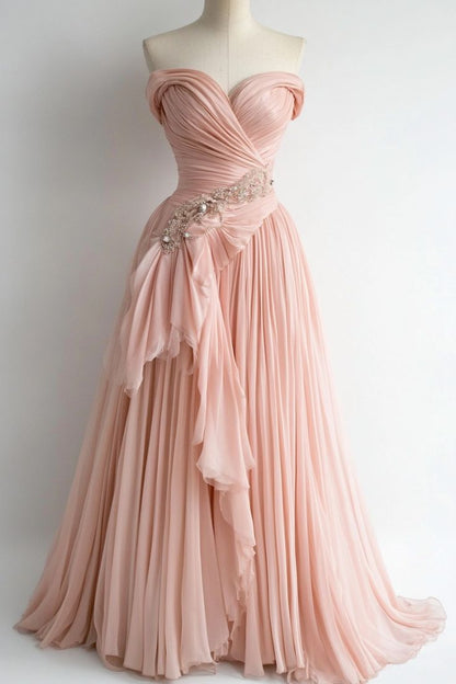 Pink Chiffon Long Prom Dress for Women,Elegant Evening Dress      S7246
