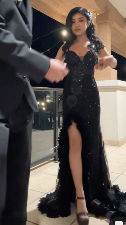 Black Sexy Elegant Evening Gowns Long Prom Dress With Split    S7236