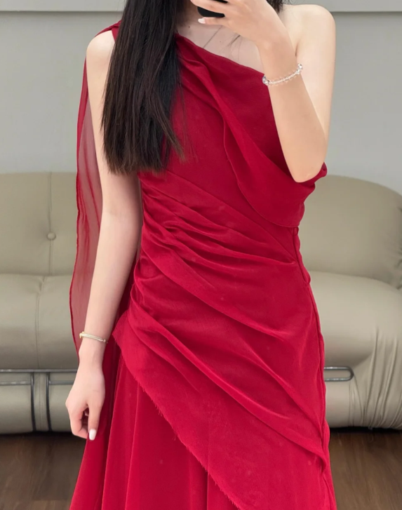 One Shoulder Modest Prom Party Dress Chiffon Evening Dress Birthday Outfit  fg8678