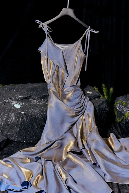 Elegant Spaghetti Straps Ruffled Birthday Party Dress V-Neck Mermaid Prom Gown Evening Dress cc1457