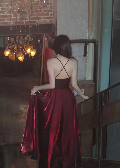 Burgundy elegant dress simple party dress    S6092