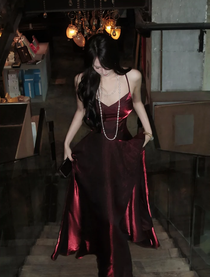 Burgundy elegant dress simple party dress    S6092