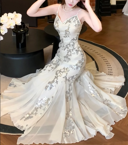 Sequined Embroidered Butterfly Mermaid Party Dress     S6149