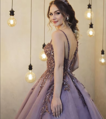 Elegant A-line Evening Dress for Women Spaghetti Straps Beaded Sequins A-line Arabic Dubai Wedding Party Dresses         S6255