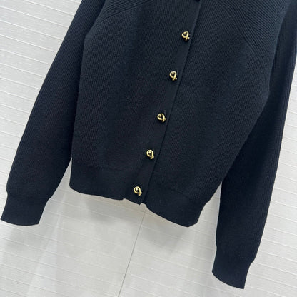 BV V-Neck Cardigan in Black Cashmere